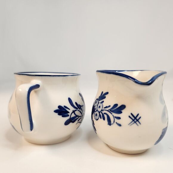 Delft Blue Mini Ceramic Creamer, Covered Sugar Bowl w/Tray Hand Painted 3 Pc Set - Picture 6 of 16